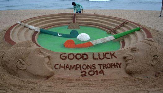 Sandart in Odisha beach for India vs Pakistan Hockey champions trophy at Bhubaneswar