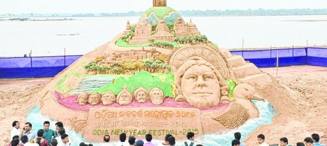 Cuttack eyes for Record with 34ft  Sandart on universal brotherhood on Odia new year