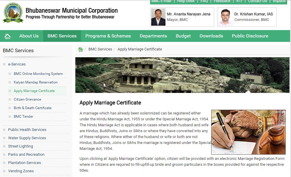 BMC marriage certificate online bhubaneswar buzz