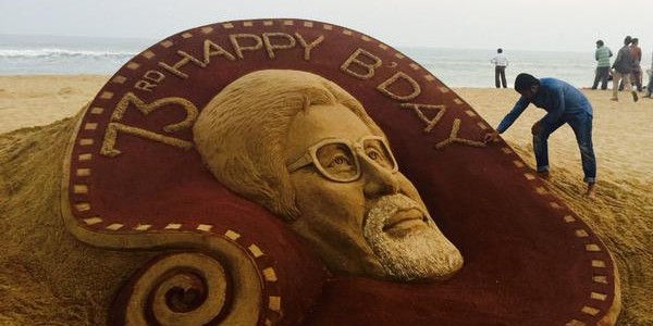 A Sand Art wishing Birthday to Amitabh Bachhan from Sudarshan Pattnaik of Odisha