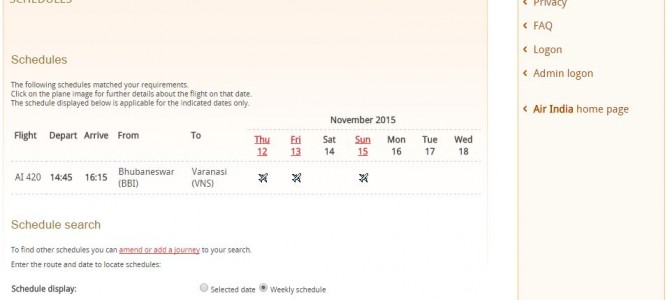 Bhubaneswar to Varanasi Direct Flights by Air India starts Nov 8