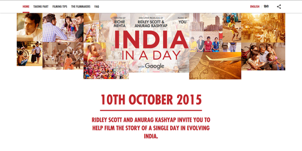 India in a Day : Ridley Scott & Anurag Kashyap invite you to help film story of a day