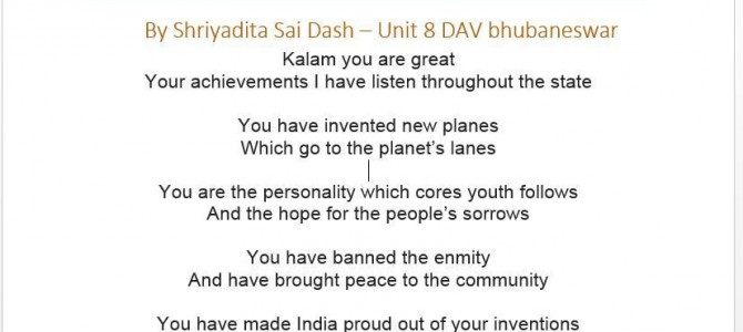 A small poem on Dr Kalam by a Unit 8 DAV school student : Shriyadita