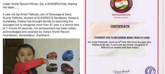 Heard about 3 year old Anish Pattnaik of Sunabeda Odisha? India Record holder and Brand ambassador of Shemrock