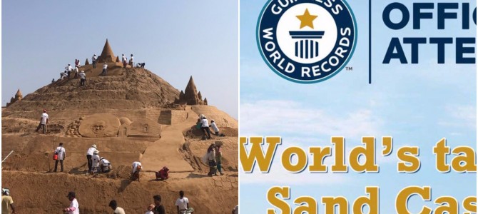 Sudarsan Pattnaik attempting Guinness Record for World’s Tallest Sand Castle in Puri Odisha