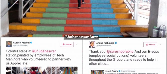 Suresh Prabhu praises Tech Mahindra Bhubaneswar employees for helping paint Staircase of BBSR Station