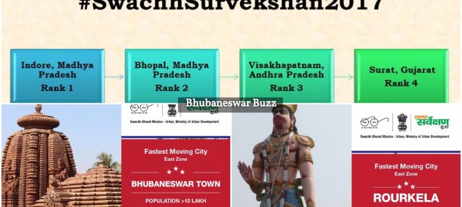 Bhubaneswar ranked 94, Rourkela at 168 all India in Swachh Survekshan 2017 :  Both get awards for fast improving from last year ranks