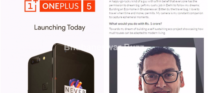 Soumya Mukherji of Bhubaneswar wins Rs 1 crore in the contest from One Plus 5 launch